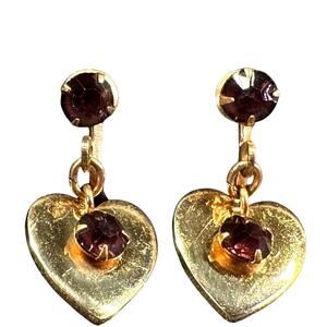 Vintage Gold Tone Amethyst Screwback Earrings